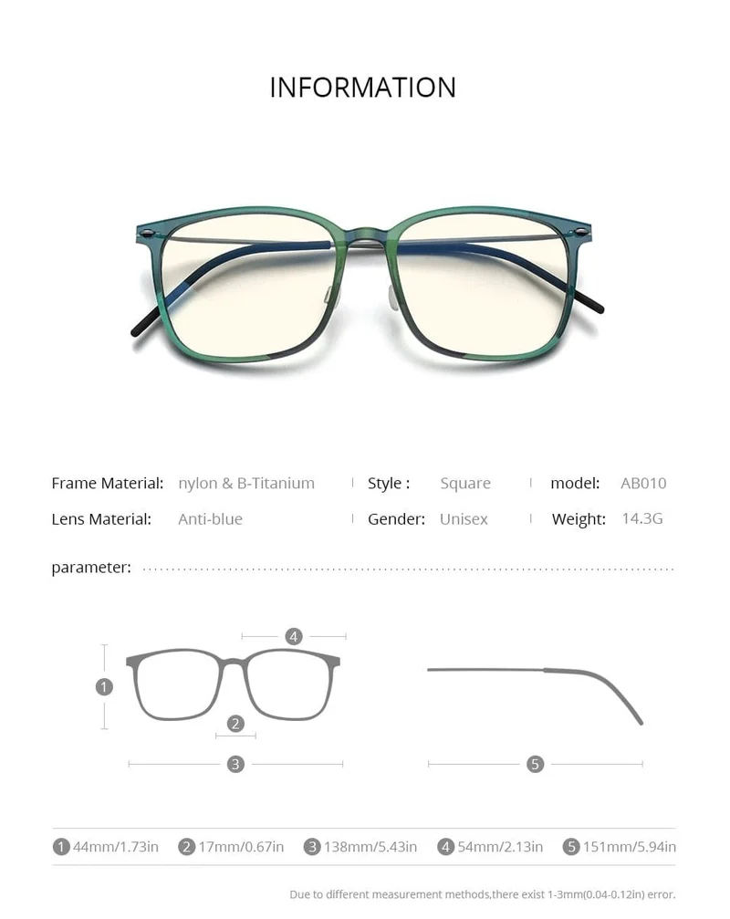 Anti-Blaulicht-Schutzbrille für Damen, Anti-Blaulicht-UV-Schutz, Computerbrille für Herren, FAB010 (Nylonrahmen B, Titanbügel)