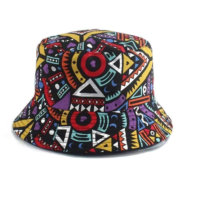 Herren Damen Fischerhut Vintage Print Panama Bucket Hat Reversible Bob Chapeau Femme Retro Hip Hop Cap Gorros