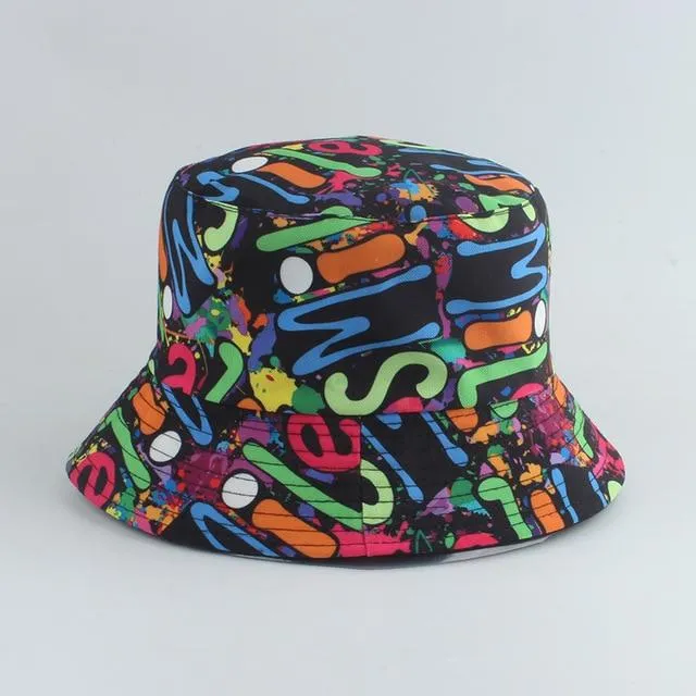 Herren Damen Fischerhut Vintage Print Panama Bucket Hat Reversible Bob Chapeau Femme Retro Hip Hop Cap Gorros