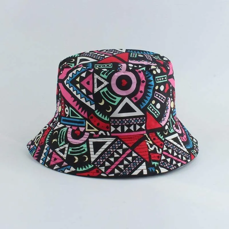 Herren Damen Fischerhut Vintage Print Panama Bucket Hat Reversible Bob Chapeau Femme Retro Hip Hop Cap Gorros