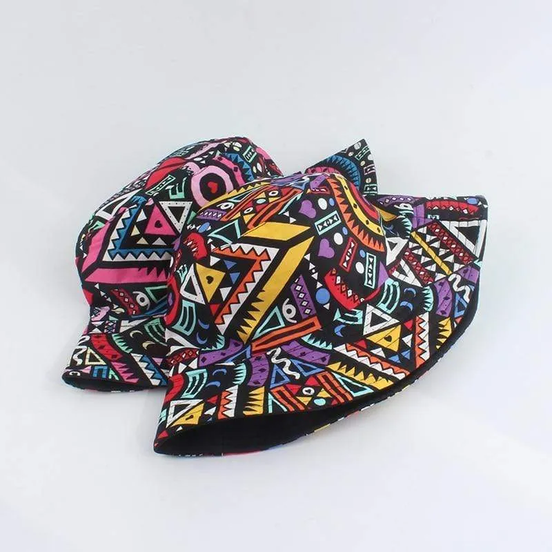 Herren Damen Fischerhut Vintage Print Panama Bucket Hat Reversible Bob Chapeau Femme Retro Hip Hop Cap Gorros