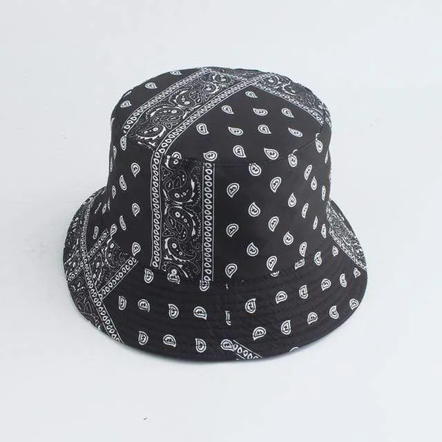 Herren Damen Fischerhut Vintage Print Panama Bucket Hat Reversible Bob Chapeau Femme Retro Hip Hop Cap Gorros