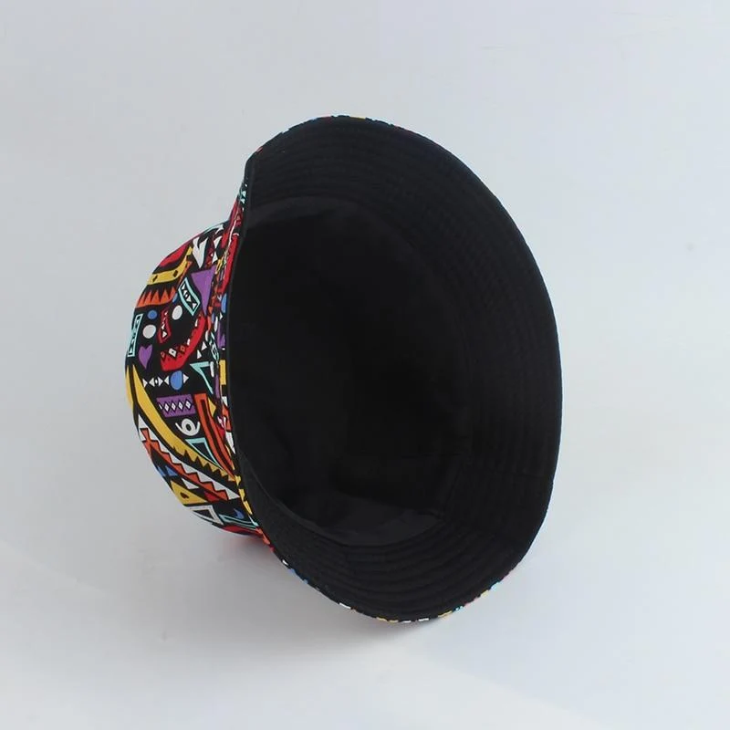 Herren Damen Fischerhut Vintage Print Panama Bucket Hat Reversible Bob Chapeau Femme Retro Hip Hop Cap Gorros