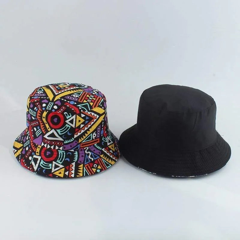Herren Damen Fischerhut Vintage Print Panama Bucket Hat Reversible Bob Chapeau Femme Retro Hip Hop Cap Gorros