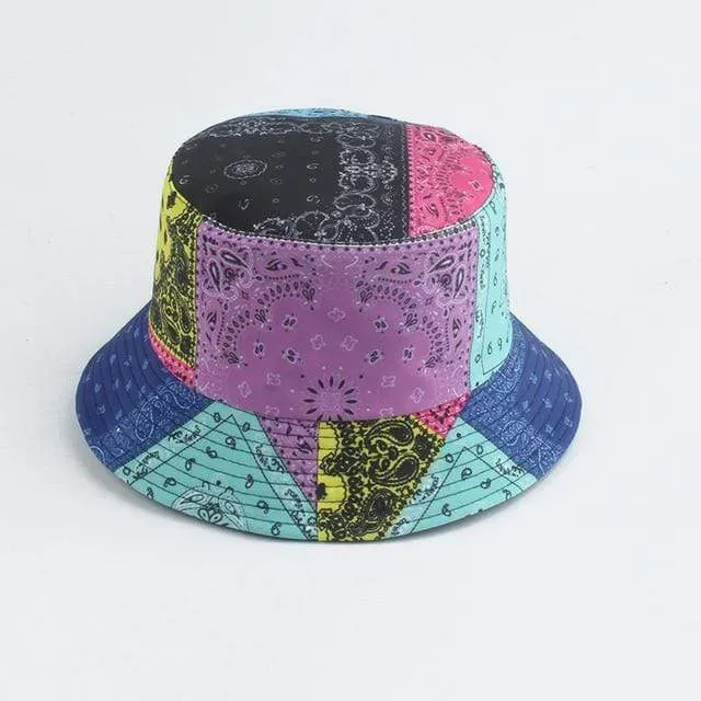 Herren Damen Fischerhut Vintage Print Panama Bucket Hat Reversible Bob Chapeau Femme Retro Hip Hop Cap Gorros