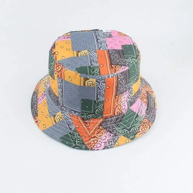 Herren Damen Fischerhut Vintage Print Panama Bucket Hat Reversible Bob Chapeau Femme Retro Hip Hop Cap Gorros