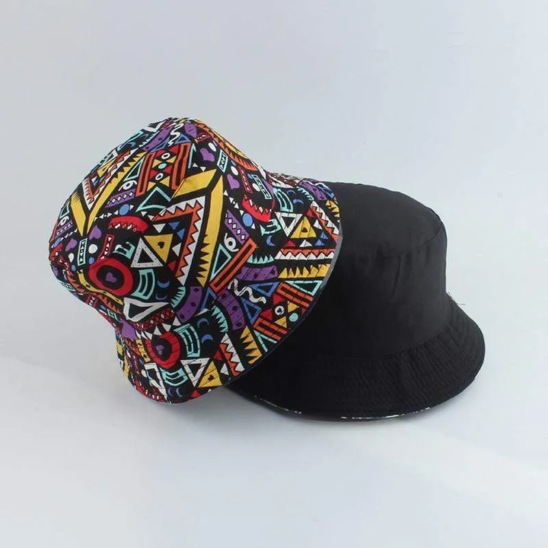 Herren Damen Fischerhut Vintage Print Panama Bucket Hat Reversible Bob Chapeau Femme Retro Hip Hop Cap Gorros