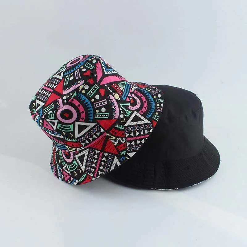 Herren Damen Fischerhut Vintage Print Panama Bucket Hat Reversible Bob Chapeau Femme Retro Hip Hop Cap Gorros