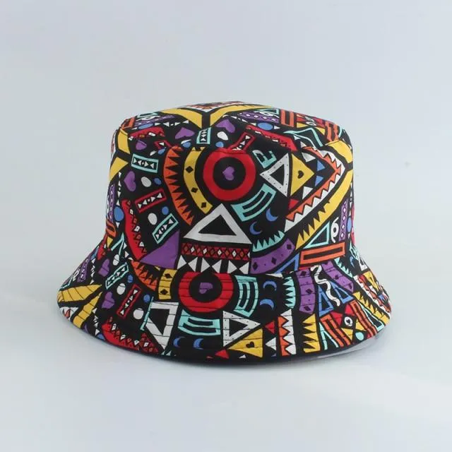 Herren Damen Fischerhut Vintage Print Panama Bucket Hat Reversible Bob Chapeau Femme Retro Hip Hop Cap Gorros