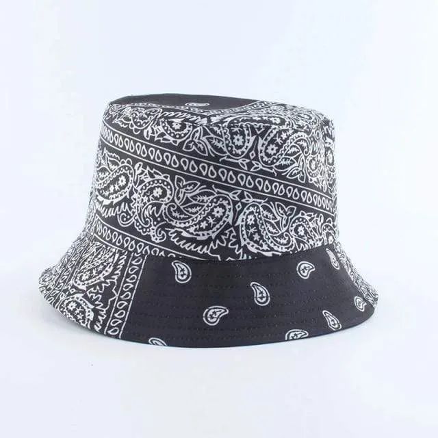 Herren Damen Fischerhut Vintage Print Panama Bucket Hat Reversible Bob Chapeau Femme Retro Hip Hop Cap Gorros
