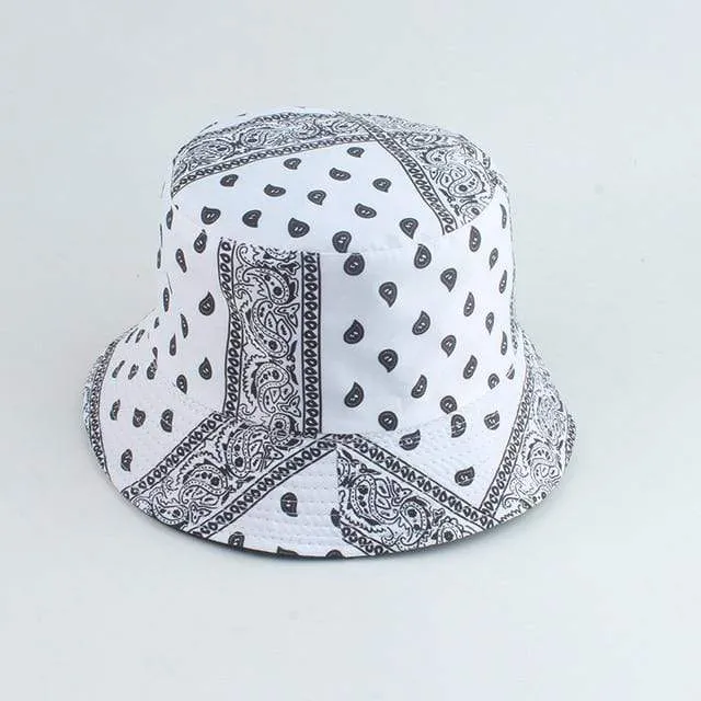 Herren Damen Fischerhut Vintage Print Panama Bucket Hat Reversible Bob Chapeau Femme Retro Hip Hop Cap Gorros