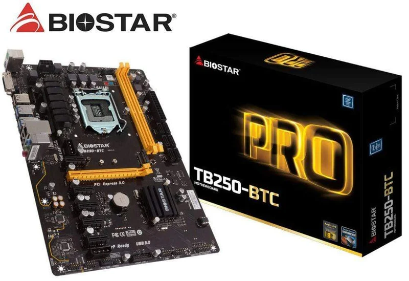 Mining-Motherboard für BIOSTAR TB250-BTC 6PCIE-GPU-Karten B250 LGA 1151 DDR4 TB250 ATX BTC 6-Karten-Mainboard