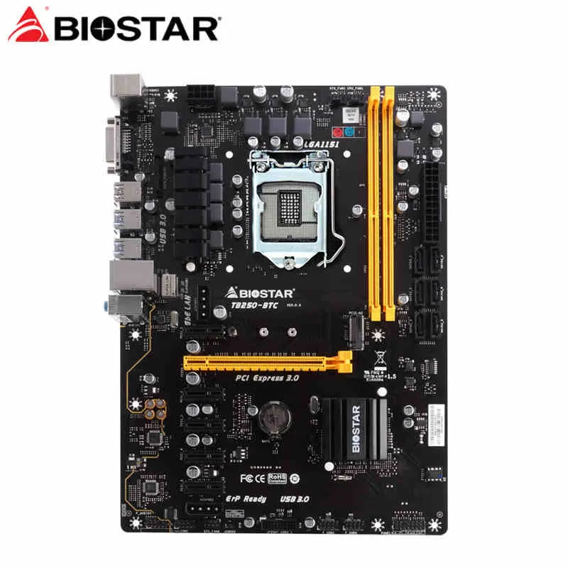 Mining-Motherboard für BIOSTAR TB250-BTC 6PCIE-GPU-Karten B250 LGA 1151 DDR4 TB250 ATX BTC 6-Karten-Mainboard