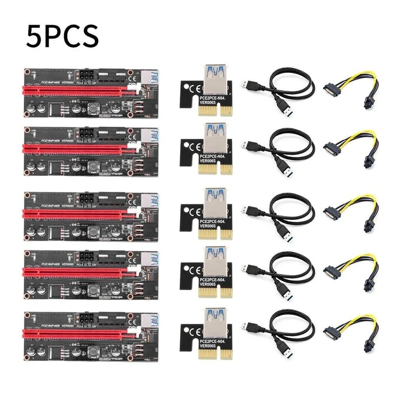 5 Teile/los PCI-E Riser Board USB 3.0 Pci-E Riser Ver 009S Express 16X Extender Riser Adapter Karte Sata 15 zu 6 Pin Power Kabel