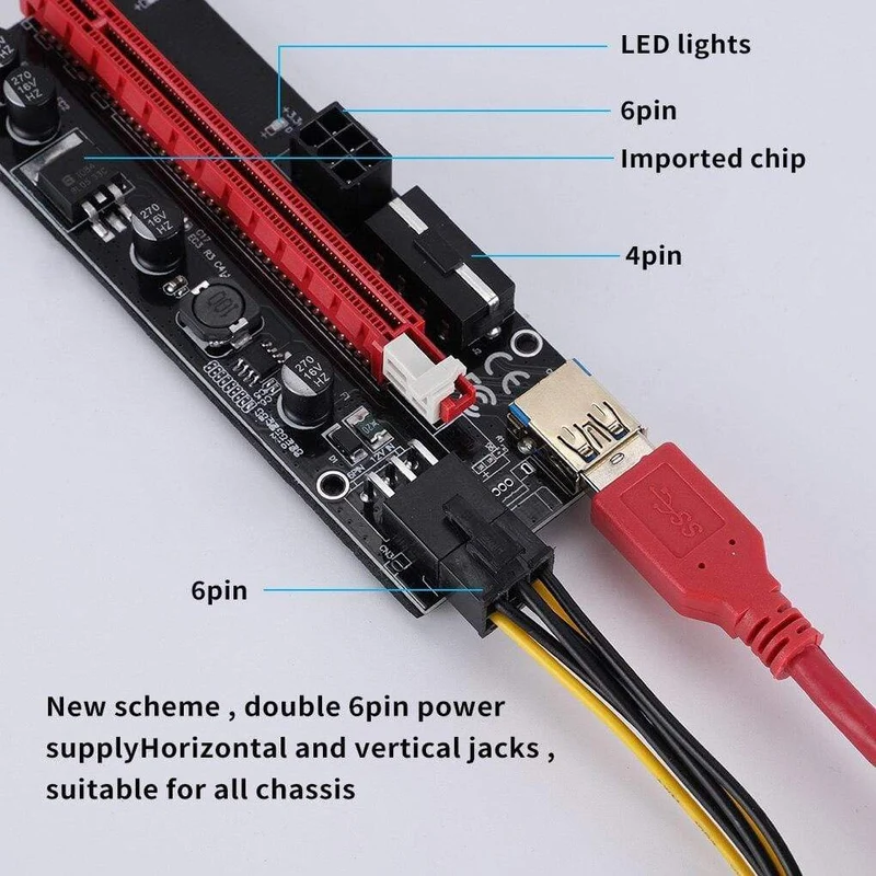 5 Teile/los PCI-E Riser Board USB 3.0 Pci-E Riser Ver 009S Express 16X Extender Riser Adapter Karte Sata 15 zu 6 Pin Power Kabel