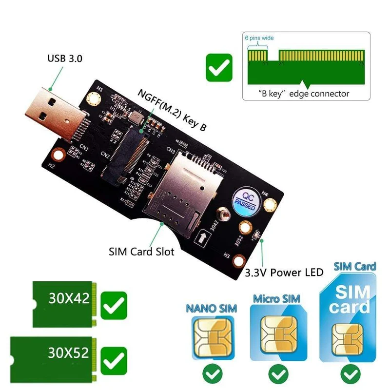 NGFF M.2 Schlüssel B zu USB 3.0 Adapter Konverter Kartenplatine Desktop PC PC-Steckplatz für 3G / 4G / 5G Modul M.2 zu USB Riser Karte hinzufügen