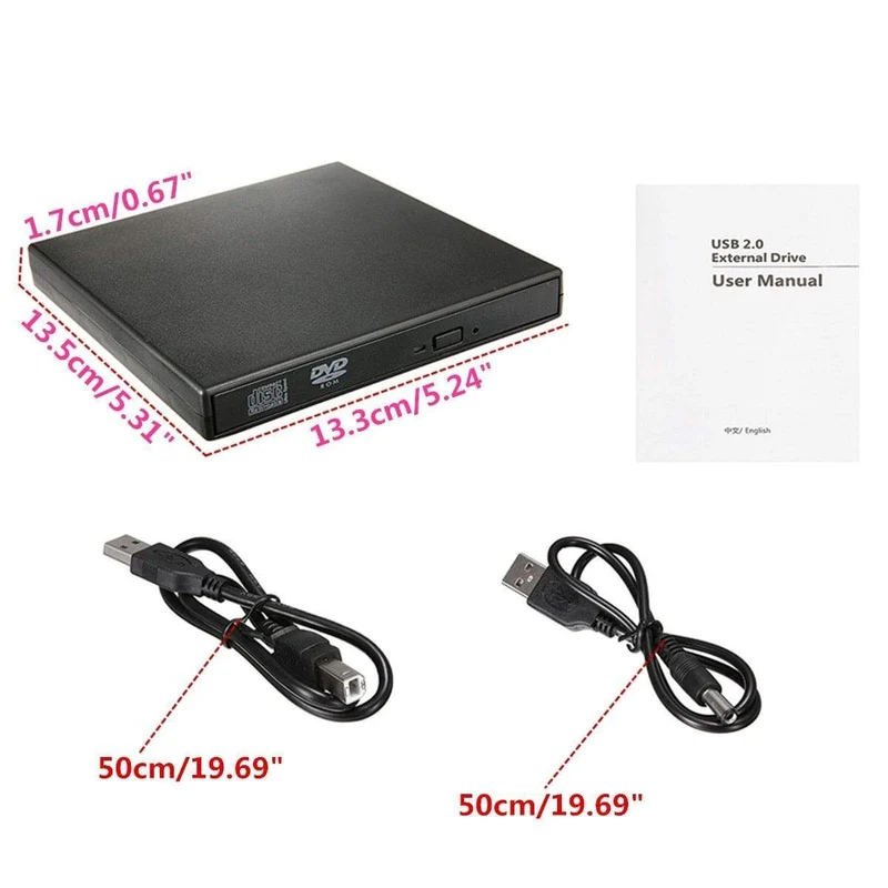 Externes optisches DVD-Laufwerk Combo USB 2.0 CD-Brenner CD / DVD-ROM CD-RW-Player Schlanker tragbarer Reader Recorder Für Laptop-PC