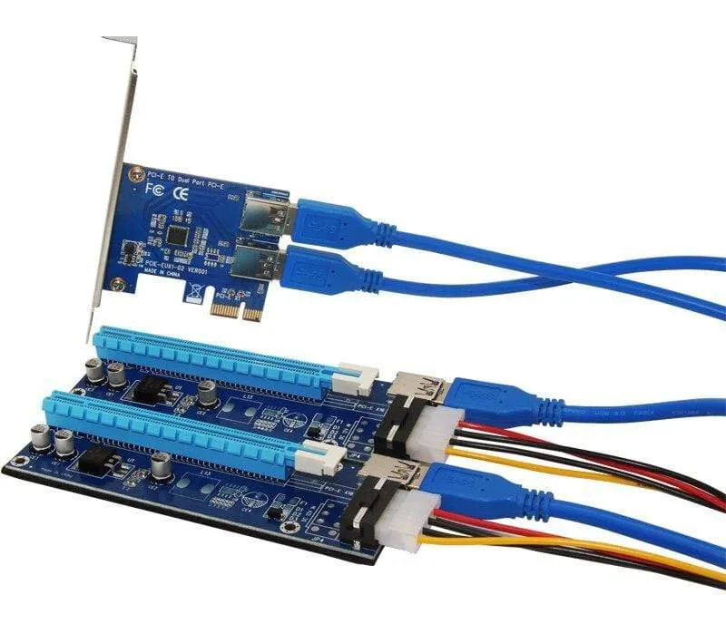 2 Steckplätze PCI-E 1 bis 2 PCI Express 16X-Steckplatz Externe Riser-Karte Adapterplatine PCIe-Port-Multiplikator-Karte für Bitcoin Mining Machine