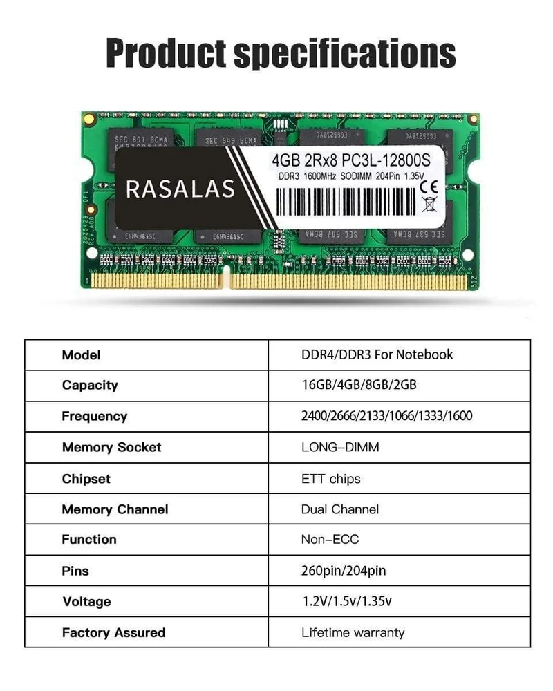 DDR3 DDR4 RAM 2G 4 GB 8 GB 16 GB PC3-10600S 12800S 21300S 1333 MHz SO-DIMM 1.5 V Notebook 204Pin Laptop-Speicher Sodimm NO-ECC