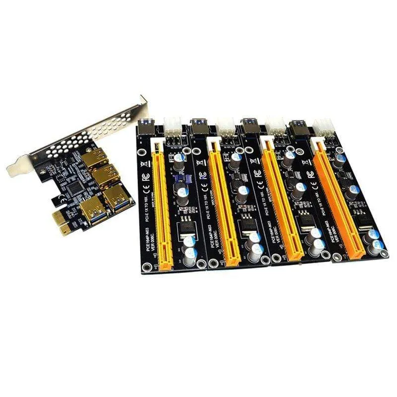 NEU Add-In-Karte PCIe 1 bis 4 PCI Express 16X-Steckplätze Riser-Karte PCI-E 1X bis 4 PCI-e-Steckplatz Adapter USB 3.0 Port Multiplikator für den Bergbau