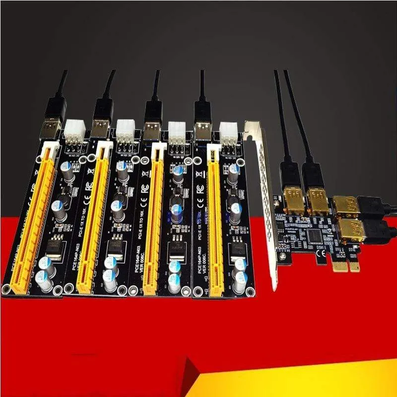 NEU Add-In-Karte PCIe 1 bis 4 PCI Express 16X-Steckplätze Riser-Karte PCI-E 1X bis 4 PCI-e-Steckplatz Adapter USB 3.0 Port Multiplikator für den Bergbau