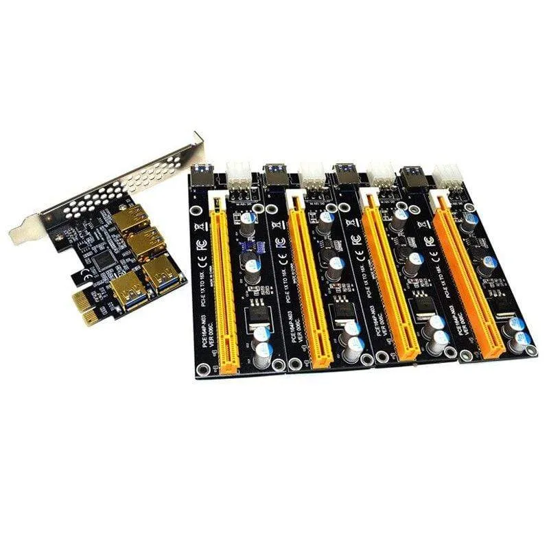 NEU Add-In-Karte PCIe 1 bis 4 PCI Express 16X-Steckplätze Riser-Karte PCI-E 1X bis 4 PCI-e-Steckplatz Adapter USB 3.0 Port Multiplikator für den Bergbau