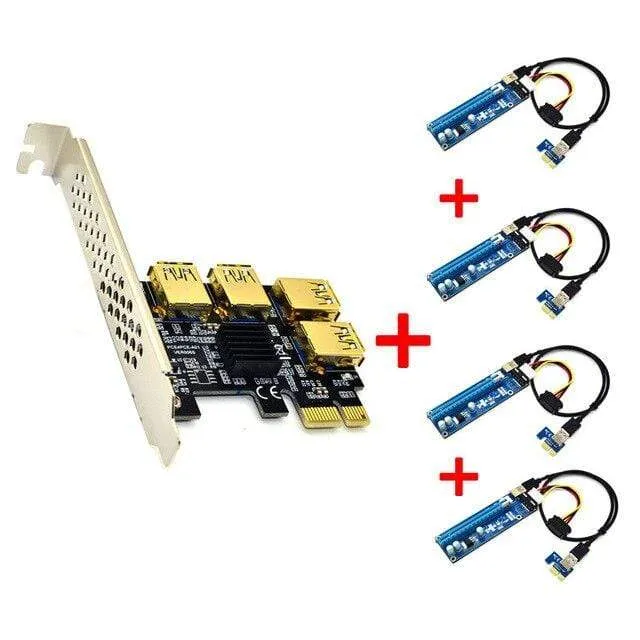 NEU Add-In-Karte PCIe 1 bis 4 PCI Express 16X-Steckplätze Riser-Karte PCI-E 1X bis 4 PCI-e-Steckplatz Adapter USB 3.0 Port Multiplikator für den Bergbau