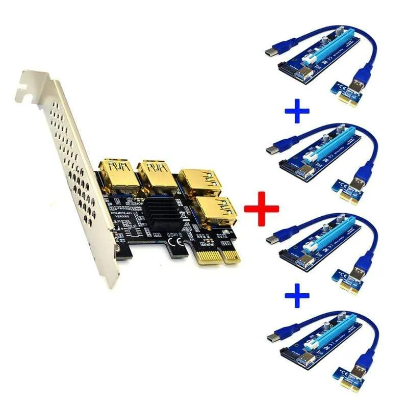 NEU Add-In-Karte PCIe 1 bis 4 PCI Express 16X-Steckplätze Riser-Karte PCI-E 1X bis 4 PCI-e-Steckplatz Adapter USB 3.0 Port Multiplikator für den Bergbau