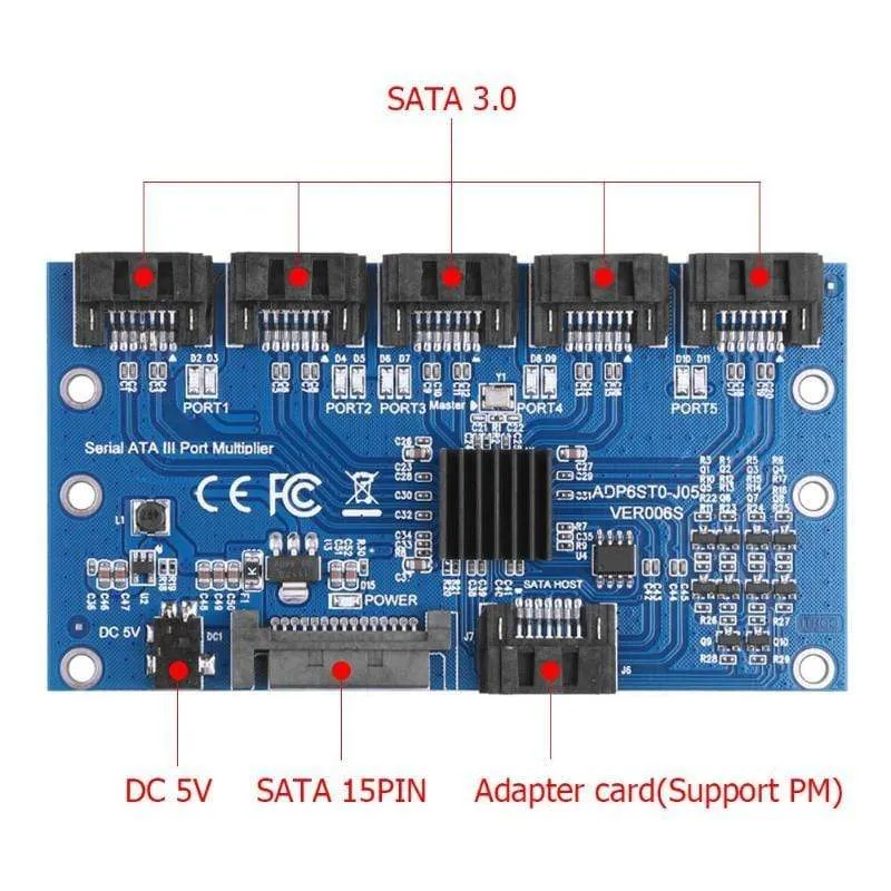 Controller Karte Motherboard Sata Erweiterung Karte 1 Zu 5 Port Sata 3.0 6Gbps Multiplier Sata Port Riser Karte Adapter für Comp