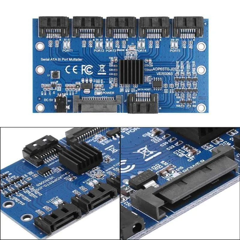 Controller Karte Motherboard Sata Erweiterung Karte 1 Zu 5 Port Sata 3.0 6Gbps Multiplier Sata Port Riser Karte Adapter für Comp
