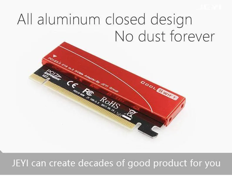 CoolSwift PCIE3.0 NVME Adapter x16 PCI-E Full Speed ​​M.2 2280 Aluminiumblech Wärmeleitfähigkeit Siliziumwaferkühlung