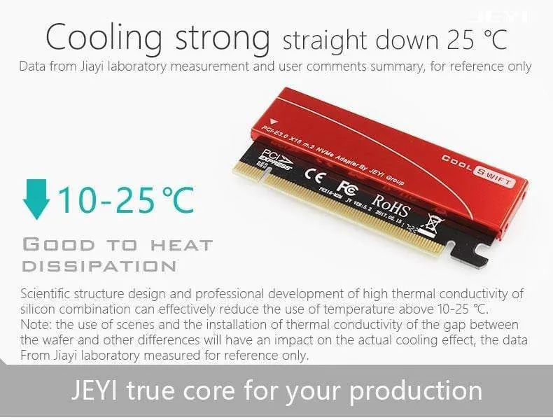 CoolSwift PCIE3.0 NVME Adapter x16 PCI-E Full Speed ​​M.2 2280 Aluminiumblech Wärmeleitfähigkeit Siliziumwaferkühlung