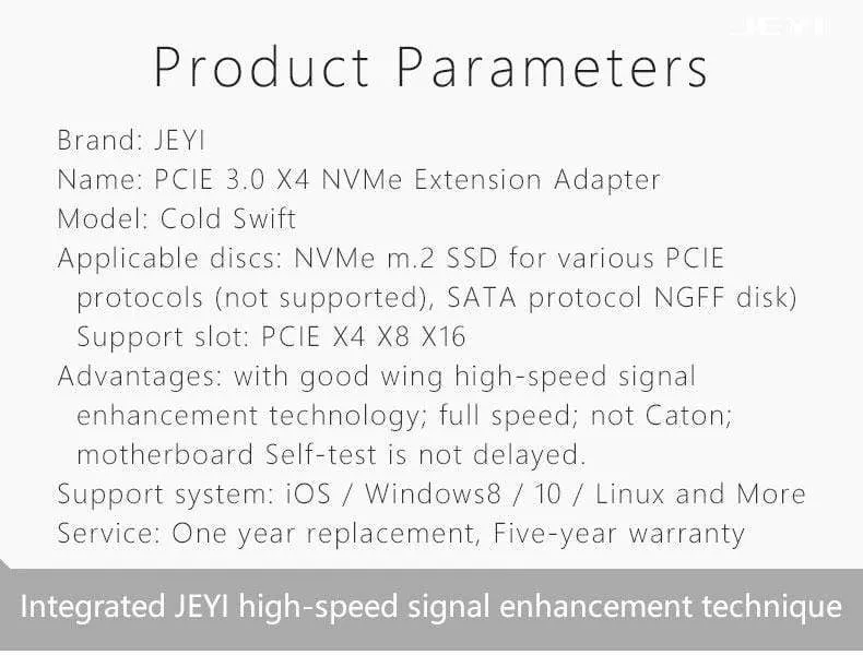 CoolSwift PCIE3.0 NVME Adapter x16 PCI-E Full Speed ​​M.2 2280 Aluminiumblech Wärmeleitfähigkeit Siliziumwaferkühlung