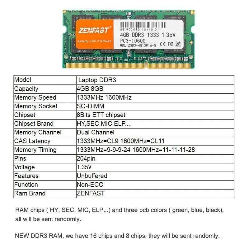 Laptop DDR3 DDR4 8 GB 4 GB 16 GB Laptop Ram 1333 1600 2400 2666 2133 MHz 204-poliger Sodimm-Notebook-Speicher