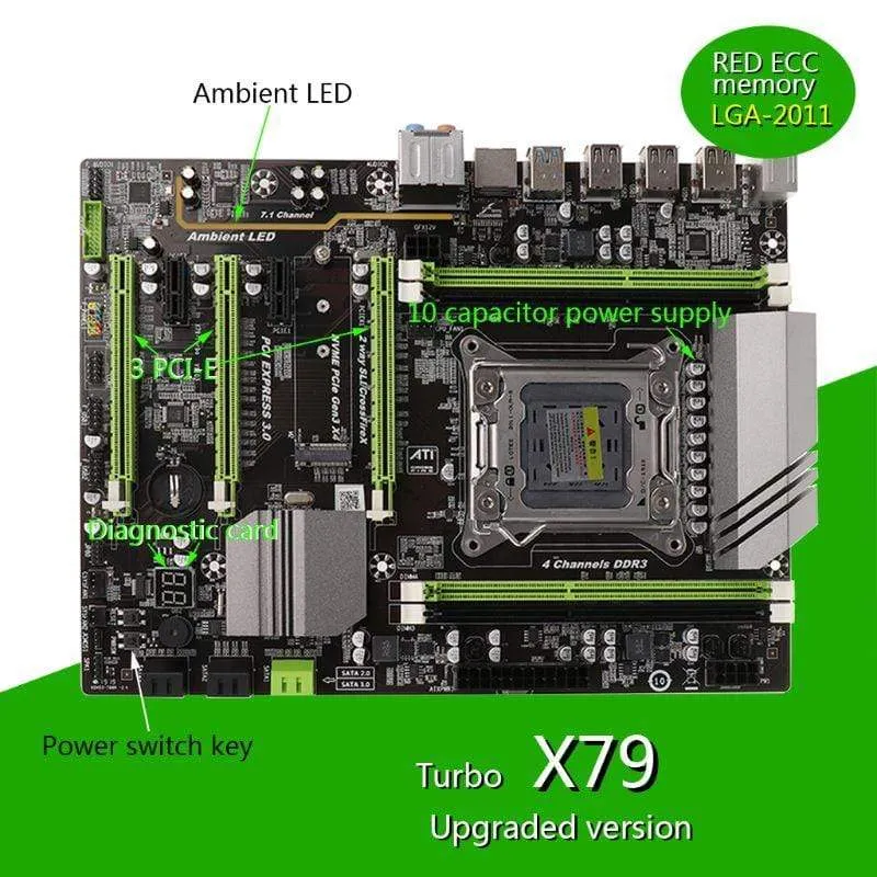 1pc X79 Turbo Moederbord LGA2011 ATX USB3.0 SATA3 PCI-E NVME M.2 SSD Ondersteuning REG ECC geheugen en Xeon E5 Prozessor Neueste