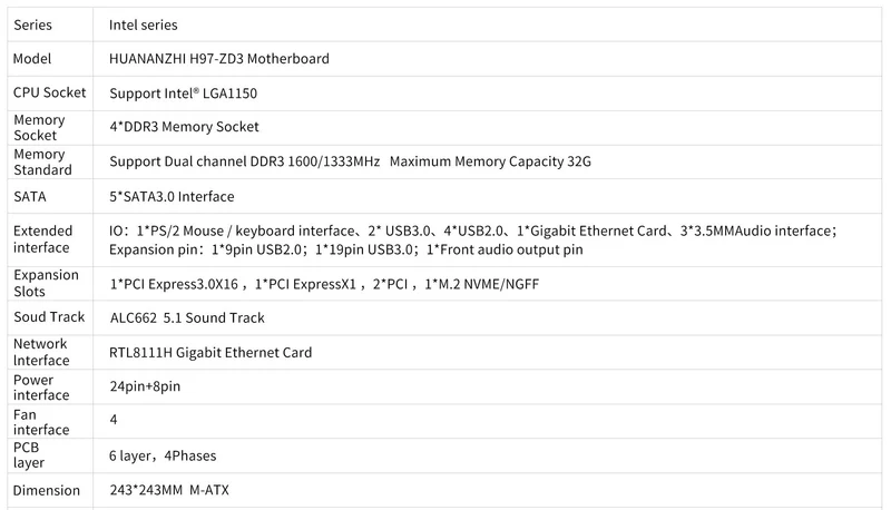 H97 ZD3 Motherboard Intel XEON LGA 1150 i3 i5 i7 All Series CPU DDR3 NON-ECC Speicher USB SATA VGA HDMI DVI NVME NGFF