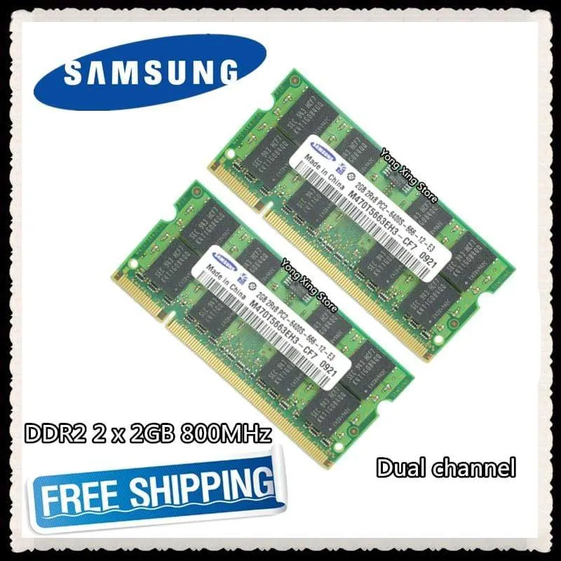 Samsung DDR2 2 x 2 GB 4 GB Zweikanal 800 MHz PC2-6400S DDR 2 2G 4G Notebook-Speicher Laptop RAM 200PIN SODIMM