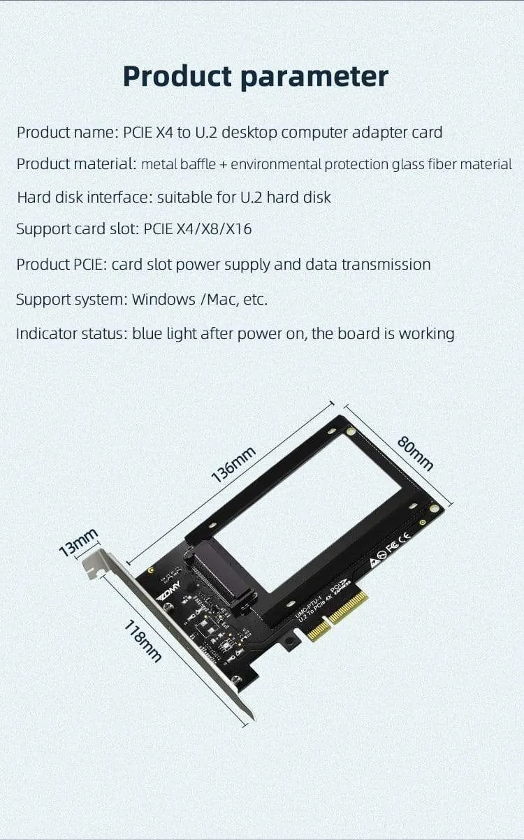 PCIE Riser U.2 zu PCI Express3.0 X4 Adapter Schnittstelle Gen3 PCI-Karte Computer Festplatte Computerkomponenten Erweiterung PCI-Karte