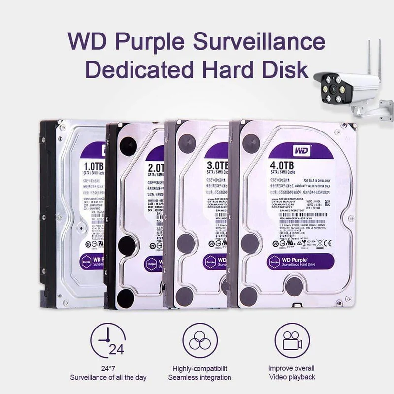 Western Digital WD Purple Surveillance Festplatte 1TB 2TB 3TB 4TB SATA 6.0Gb / s 3.5 "Festplatte für CCTV-Kamera AHD DVR IP NVR