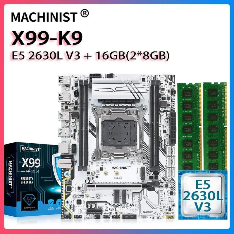 X99 Desktop-Motherboard LGA 2011-3 Set-Kit mit xeon E5 2630L V3 Prozessor und 16G (2*8G) DDR4 RAM-Speicher Mainboard X99-K9