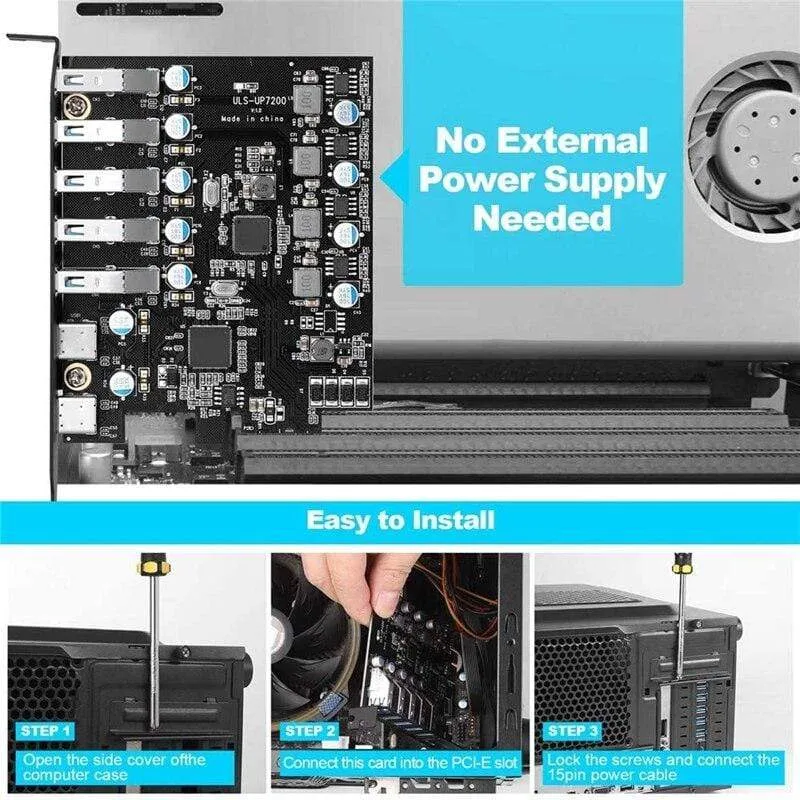 PCI-E zu USB 3.0 7-Port-Erweiterungskarte, PCI Express USB 3.2 Add-In-Karte, interner USB3-Hub-Konverter für Desktop-PC