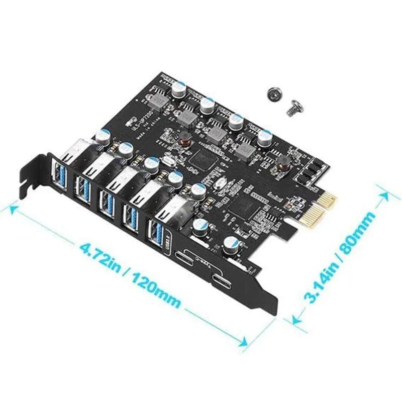 PCI-E zu USB 3.0 7-Port-Erweiterungskarte, PCI Express USB 3.2 Add-In-Karte, interner USB3-Hub-Konverter für Desktop-PC