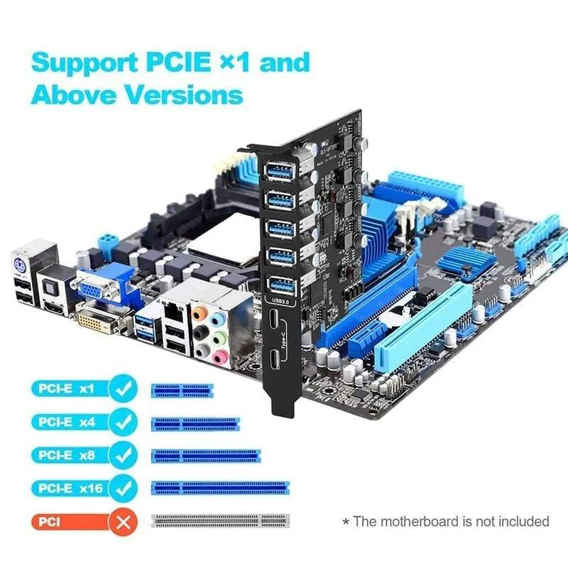 PCI-E zu USB 3.0 7-Port-Erweiterungskarte, PCI Express USB 3.2 Add-In-Karte, interner USB3-Hub-Konverter für Desktop-PC