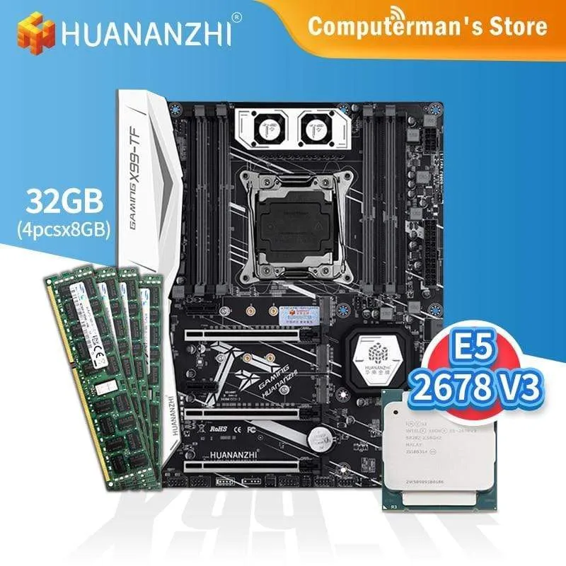 X99 TF Motherboard Combo Kit Set CPU Intel XEON E5 2678 V3 Speicher 4*8G DDR3 RECC 1600 Speicher M.2 NVME USB3.0 ATX