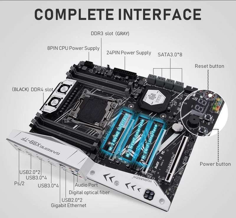 X99 TF Motherboard Combo Kit Set CPU Intel XEON E5 2678 V3 Speicher 4*8G DDR3 RECC 1600 Speicher M.2 NVME USB3.0 ATX