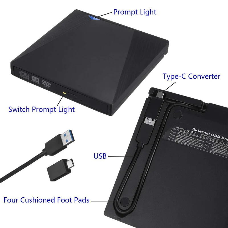 Typ-C/USB3.0 Hochgeschwindigkeits-externes CD-DVD-Laufwerk, 4K-3D-Player-Recorder für Mac, Windows-Laptop, PC, tragbares BD/CD/DVD-Brenner-Laufwerk
