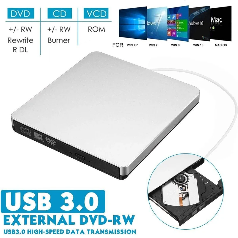 Typ-C/USB3.0 Hochgeschwindigkeits-externes CD-DVD-Laufwerk, 4K-3D-Player-Recorder für Mac, Windows-Laptop, PC, tragbares BD/CD/DVD-Brenner-Laufwerk