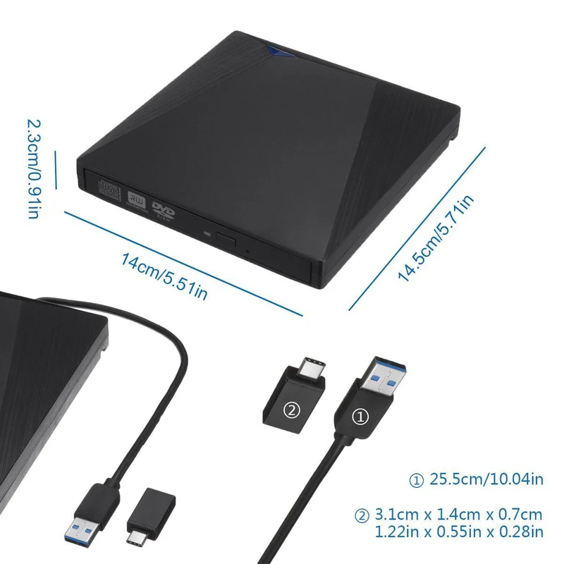Typ-C/USB3.0 Hochgeschwindigkeits-externes CD-DVD-Laufwerk, 4K-3D-Player-Recorder für Mac, Windows-Laptop, PC, tragbares BD/CD/DVD-Brenner-Laufwerk