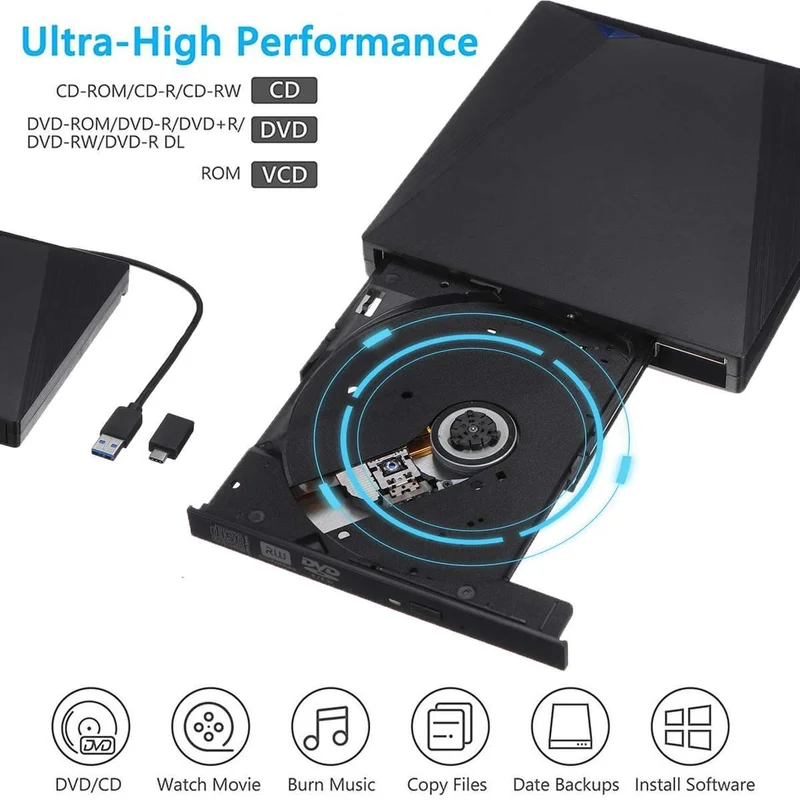 Typ-C/USB3.0 Hochgeschwindigkeits-externes CD-DVD-Laufwerk, 4K-3D-Player-Recorder für Mac, Windows-Laptop, PC, tragbares BD/CD/DVD-Brenner-Laufwerk