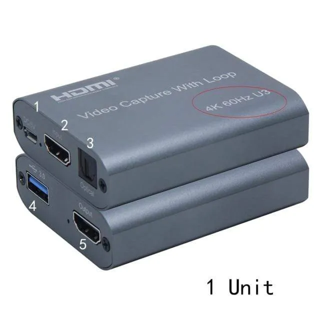 4K 60HZ USB 3.0 Loop Out Audio Video Capture Card 1080P 60fps HDMI Video Grabber Box für PS4 Spiel Kamera Recorder Live-Streaming